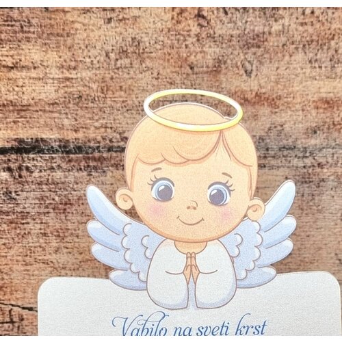  Vabilo za krst z izrezanim angelčkom, modro REK 01-01 Slike