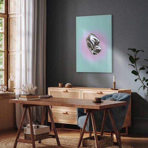  Slika - Metallic Form - Abstract Sculpture on a Mint Background with a Purple Halo 40x60 Cijene