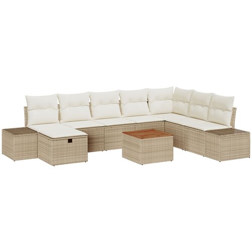 vidaXL Vrtni kavč set Set 9 Bež Ratan, Poliester Vrtni kavč set, (22065285) Cene