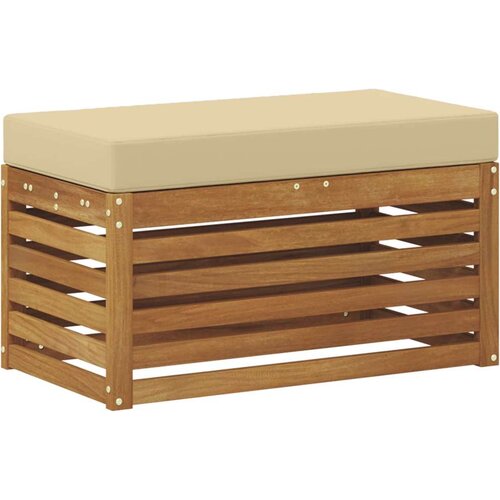  Vanjska stolica klupa s jastukom Prirodna 80 x 43 x 37 cm - Prirodno i bež 80 cm Zatvoren prostor za noge Slike