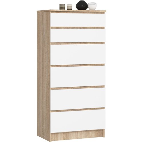 AKORD Komoda, 6 Predalov, Hrast Sonoma/Bela, (5000332092) Cene
