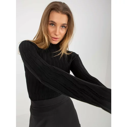 Fashion Hunters Lady's black fitted sweater with turtleneck