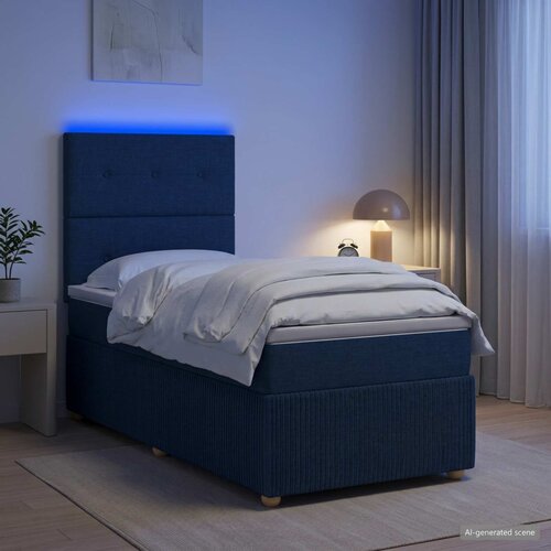  LED okvir za krevet s madracem Plava 100 x 200 cm Tkanina Cene