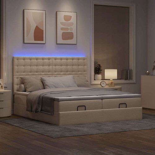 VidaXL Otomanski okvir kreveta s madracima krem 200x200cm od tkanine Slike