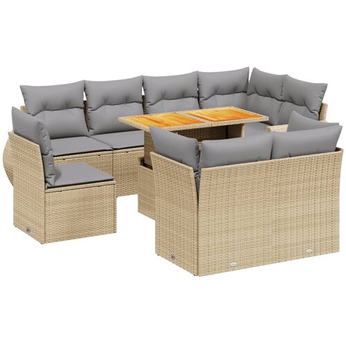 vidaXL 9-dijelni set vrtnih sofa s jastucima bež od poliratana Cijene
