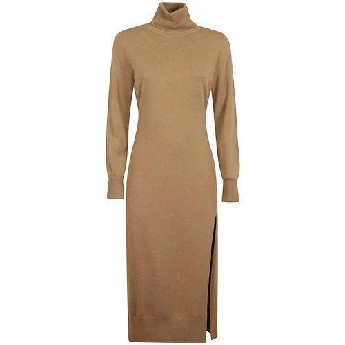 Michael_kors Dress - TURTLE NK SLIT MIDI DRS beige