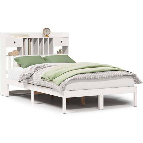  Krevet s regalom z knjige bez madraca bijeli 135x190cm borovina Slike