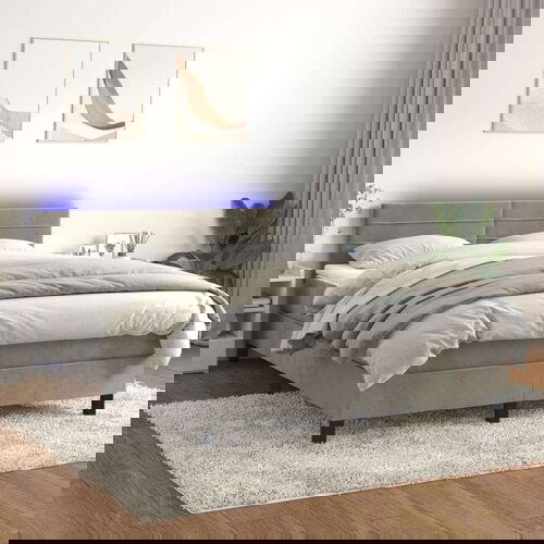  Box spring postelja z vzmetnico LED svetlo siva 140x200cm žamet, (20726049) Slike
