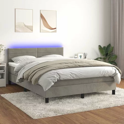  Box spring postelja z vzmetnico LED svetlo siva 140x200cm žamet, (20726049)