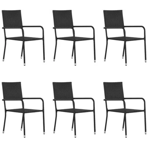  Zunanji jedilni stoli 6 kosov poli ratan črne barve