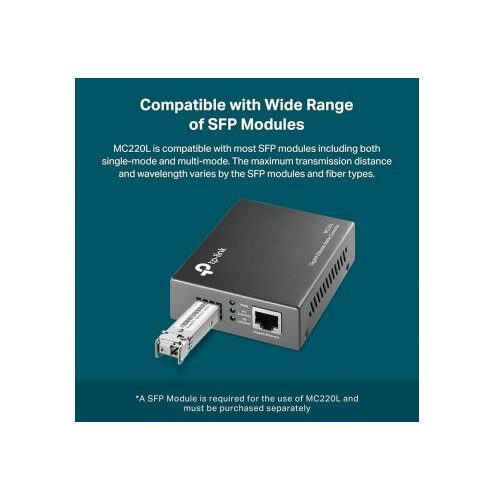 Tp-link Gigabitni mrežni konverter, SFP / LAN - MC220L, Sivi Slike