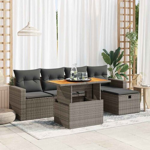 VidaXL 6-dijelni set vrtnih sofa poliratan i bagrem s jastucima sivi Slike