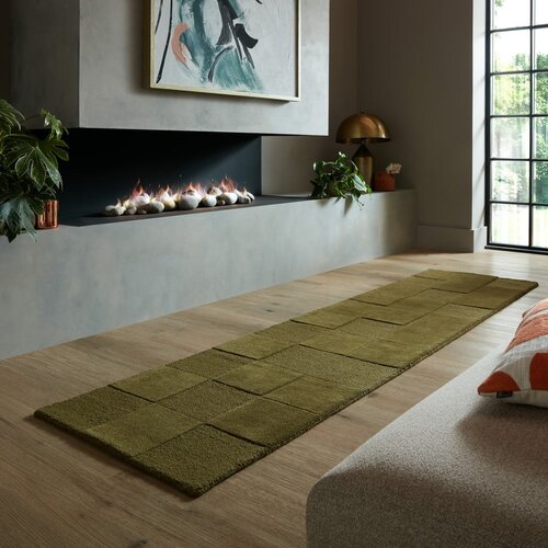 Flair Rugs Kaki zelen ročno tkan volnen tekač 60x230 cm Checkerboard &amp;ndash; Slike