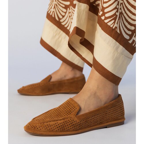 Gemre Stanila perforated eco-suede caramel loafers Cene