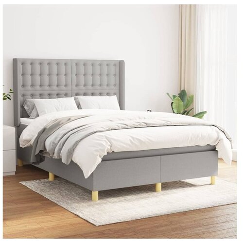  Box spring postelja z vzmetnico svetlo siva 140x200 cm blago Cene