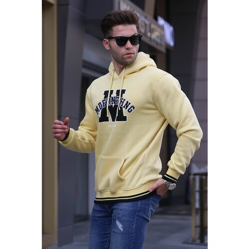 Madmext Yellow Embroidered Hooded Sweatshirt 6012 Slike
