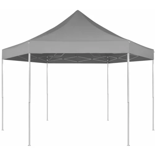 vidaXL Zložljiv šotor šestkoten siv 3,6x3,1 m