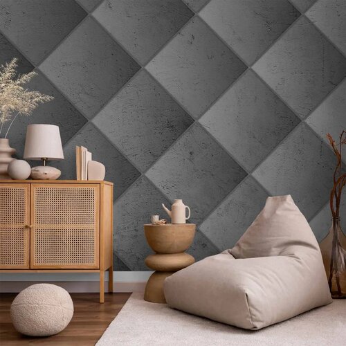  Foto tapeta - Grey symmetry - geometric pattern in concrete pattern with light joints 350x256 Premium Cene