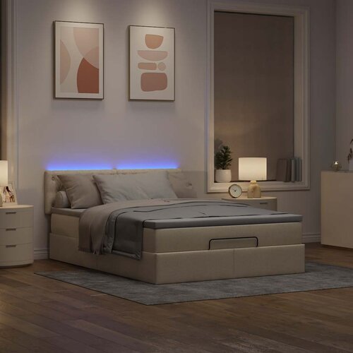 VidaXL Otomanska postelja z vzmetnico krem 140x200 cm blago Slike