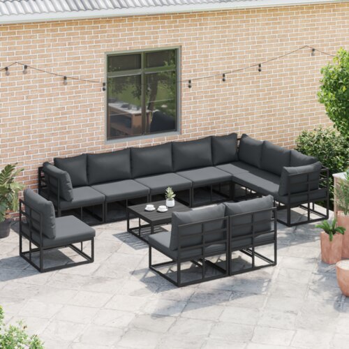 VidaXL Vrtna sedežna garnitura 11 pcs Črna 70 x 70 x 32 cm Aluminij Slike