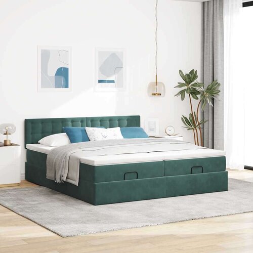 VidaXL Okvir kreveta s madracima tamnozeleni 180x200cm bar&amp;scaron;unasti Slike
