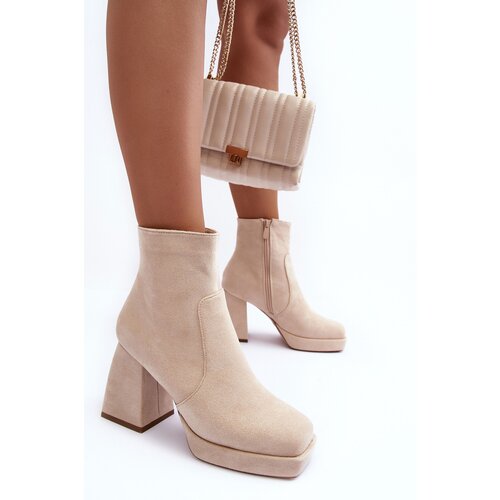 Boto Suede Heeled Boots Beige Makeline Cene