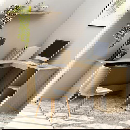 vidaXL Kotna miza L-oblike sonoma hrast 120x140x75 cm iverna plošča Cene