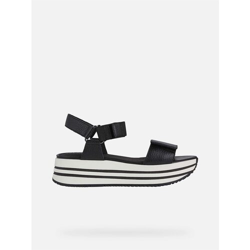 Geox White-black women&amp;#039;s leather sandals on the platform Kency - Women Slike