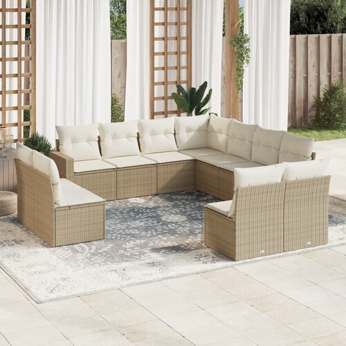 vidaXL 11-dijelni set vrtnih sofa od poliratana s jastucima bež Cijene