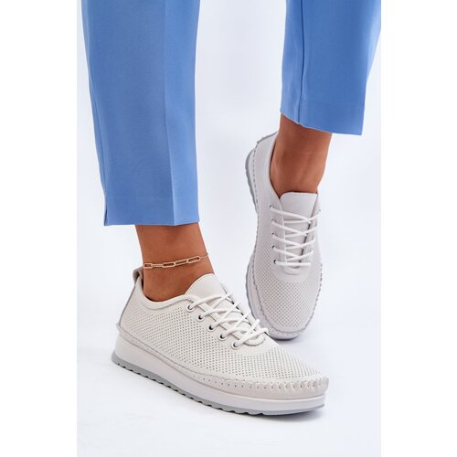 VINCEZA Leather Women&amp;#039;s Sports Sneakers Beige Lalnai Slike