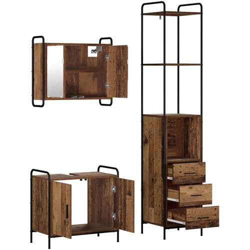  Set ormarića za kupaonicu 3 kom. Staro drvo 40 x 36 x 200 5 cm - Staro drvo Ormar s umivaonikom (2 vrata) + viseći ormar Slike