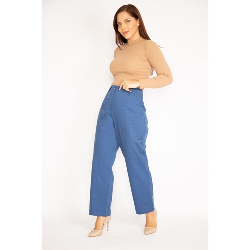 Şans Women's Indigo Front Pockets With Buttons, Double Legs Adjustable Height Gabardine Trousers Cene