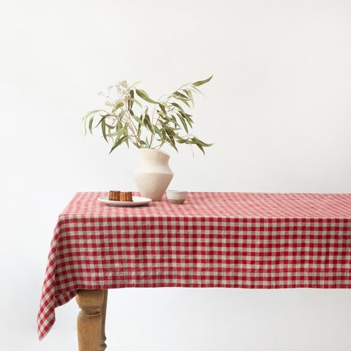 Linen Tales Lanen namizni prt 140x140 cm Red Gingham – Cene