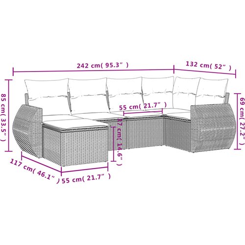  6-dijelni set vrtnih sofa s jastucima crni od poliratana Crna 55 x 55 x 37 cm Slike