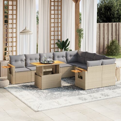 vidaXL 10-dijelni set vrtnih sofa s jastucima bež od poliratana Cijene