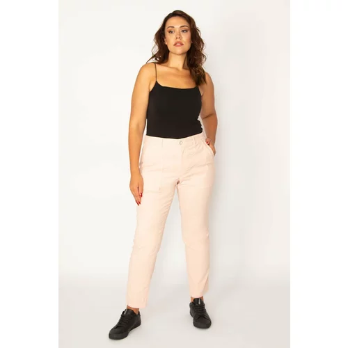 Şans Women's Plus Size Pink Lycra Pants With Pocket And Cup Detail