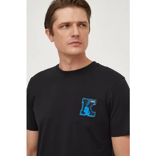 Karl Lagerfeld Pamučna majica za muškarce, boja: crna, s aplikacijom