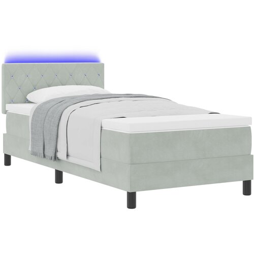 vidaXL Box Spring postelja z vzmetnico in LED svetlobo svetlo siva 100x200 cm žamet Cene