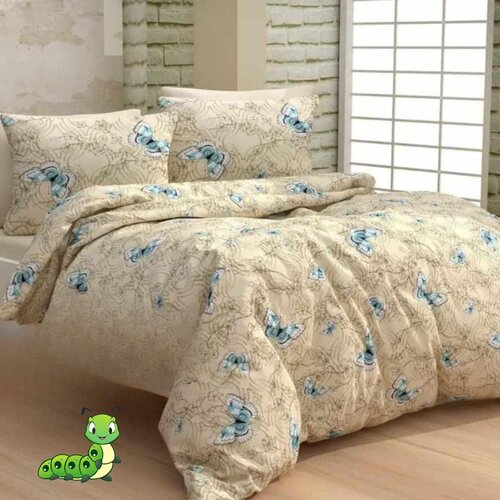 Gusenica posteljina krem sa plavim leptirima - 200x215 Cene