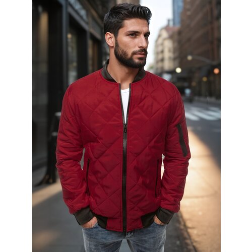 DStreet Kurtka męska pikowana bomber jacket burgundowa Slike