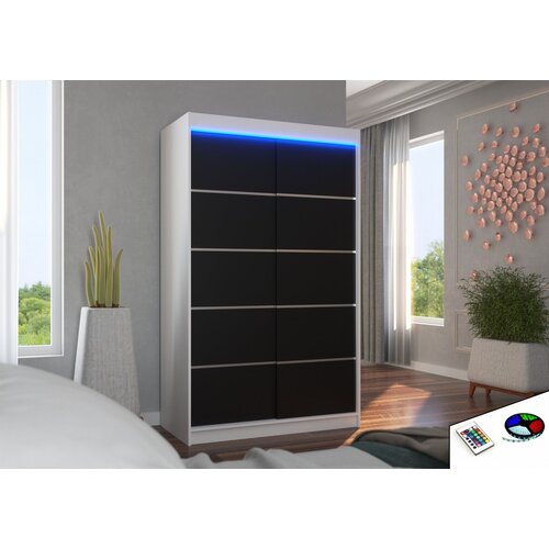 ADRK Klizni ormar BENISSO s LED rasvjetom, 120 cm - BIJELA-CRNA Cene