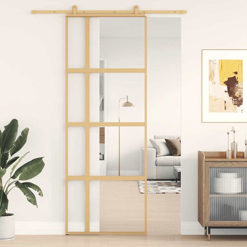 VidaXL Klizna vrata zlatna 76x205 cm prozirno staklo ESG i aluminij Slike