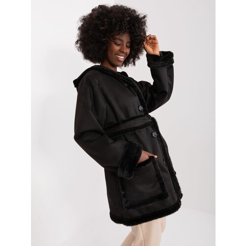 Fashion Hunters Black women's winter coat with pockets Slike