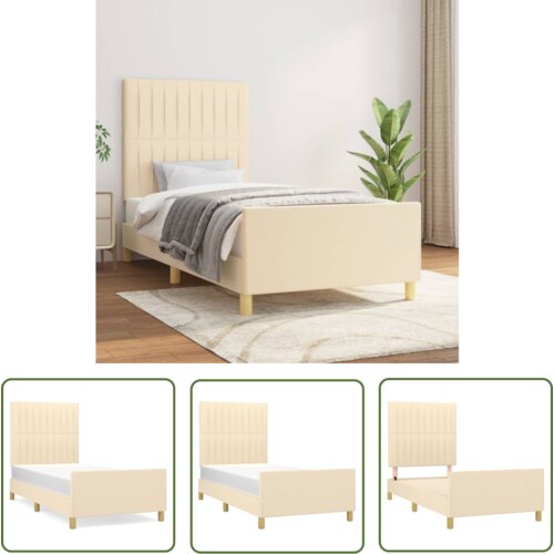 The Living Store Posteljni okvir brez vzmetnice krem 90x190 cm tkanina - Posteljni Okvir Z Vzglavjem, (21737461) Cene