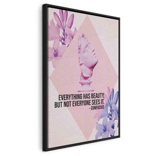  Slika - Beauty in the Eyes - Inspirational Quote with Pink Bust and Flowers 80x120 U crnom drvenom okviru Cene