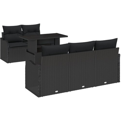 vidaXL set vrtnih sofa od 6 komada s jastučićima crna poli ratan, 2-sjedna vrtna sofa s pohranom i jastučićima crna poli ratan Cijene