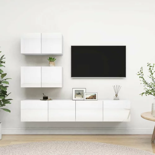  Komplet TV omaric 4-delni visok sijaj bela iverna plošča, (20733482)