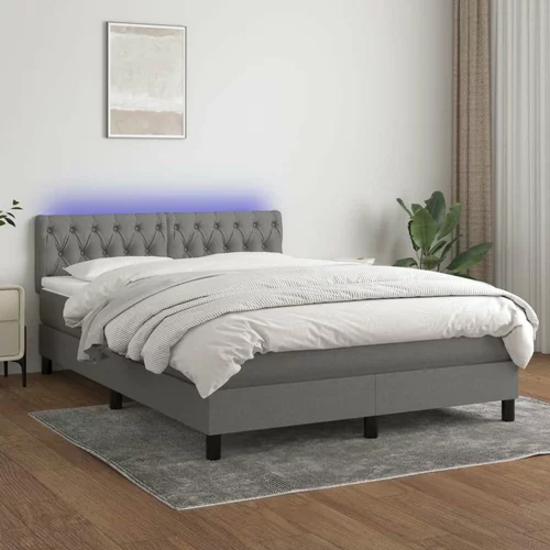  Box spring postelja z vzmetnico LED temno siva 140x190 cm blago, (20724243)