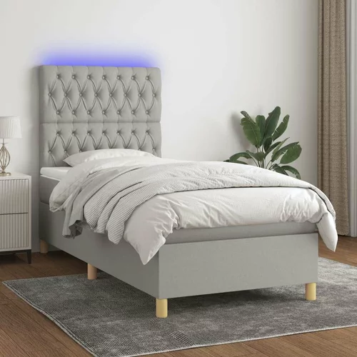  Box spring postelja z vzmetnico LED svetlo siva 80x200 cm blago, (20789718)