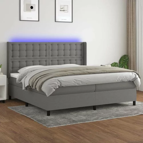  Box spring postelja z vzmetnico LED temno siva 200x200 cm blago, (20930316)